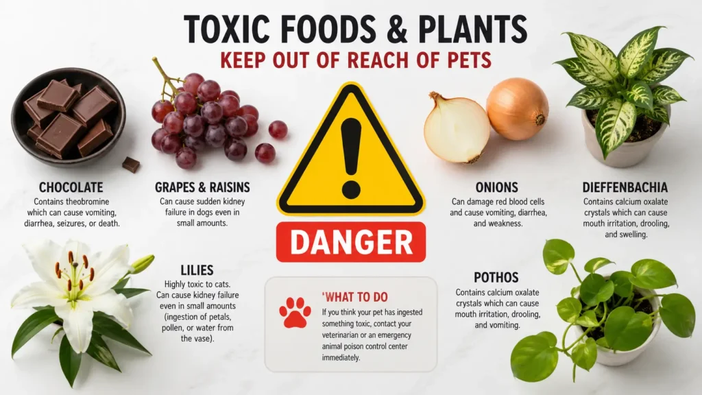 common pet poisoning signs and
toxic foods dogs and cats
should never eat