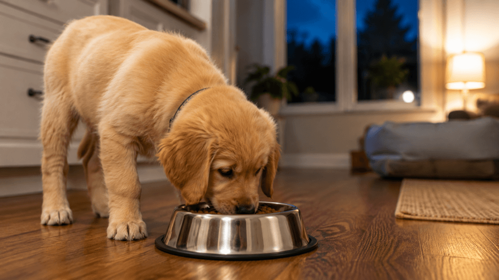 Feeding a puppy dinner earlier to prevent nighttime accidents