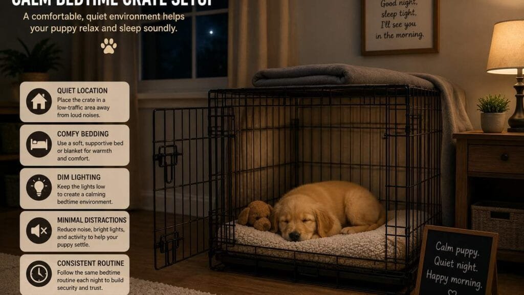 Calm bedtime crate setup