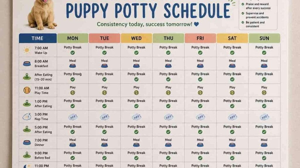 Daily potty schedule chart for puppies