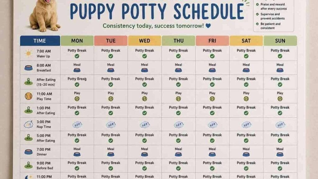 Printable puppy potty training schedule chart
