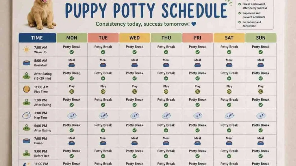 Printable puppy potty training schedule chart