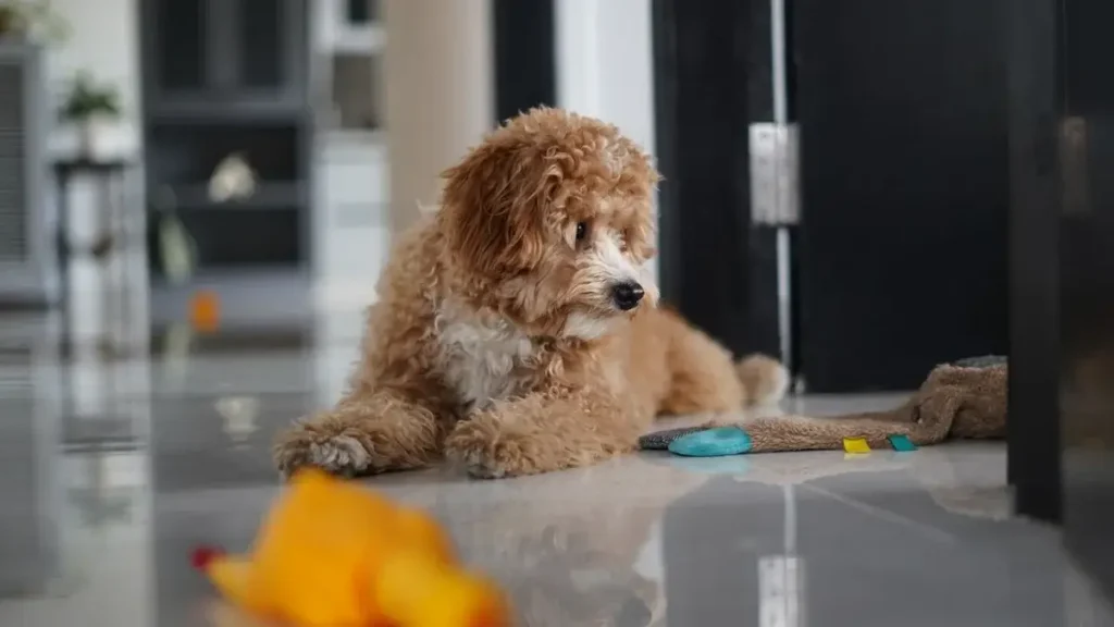puppy-proofed living room safe space dog gate toys