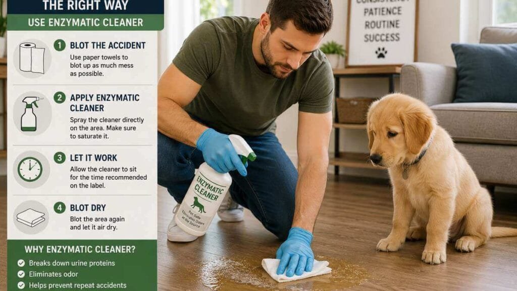 Cleaning a puppy accident with enzymatic cleaner