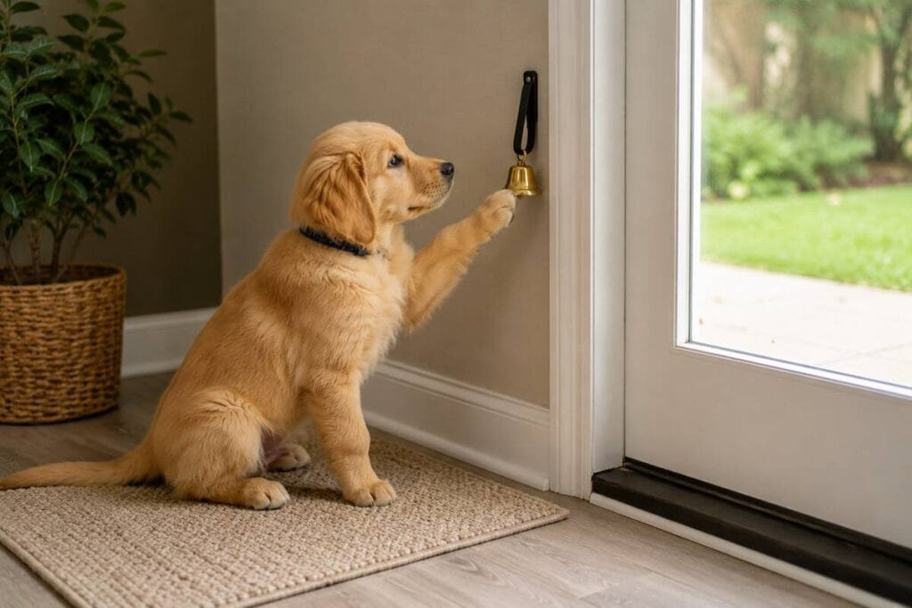 Puppy bell training to signal potty needs
