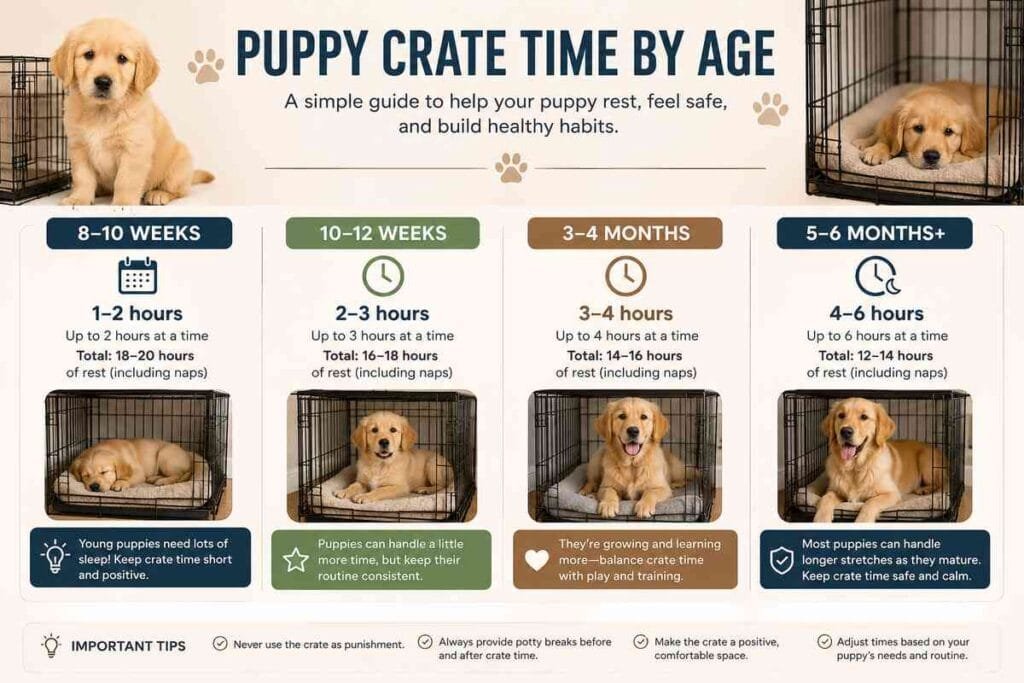 Puppy crate time by age chart infographic