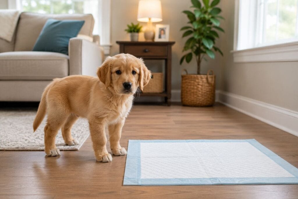 Puppy potty pad training indoors