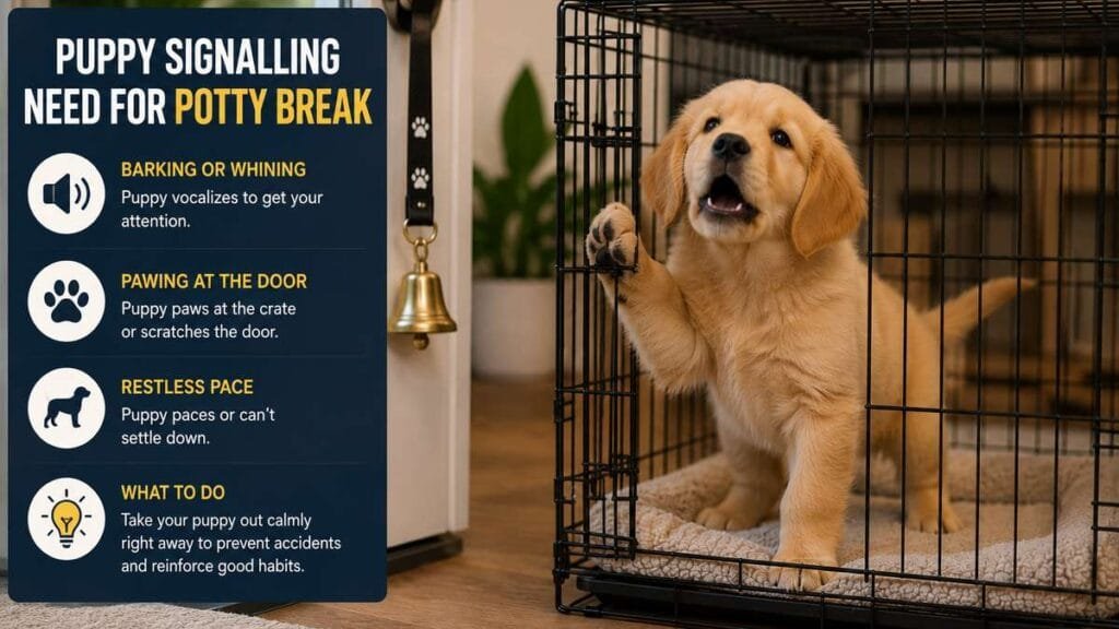 Puppy signaling need for potty break from crate