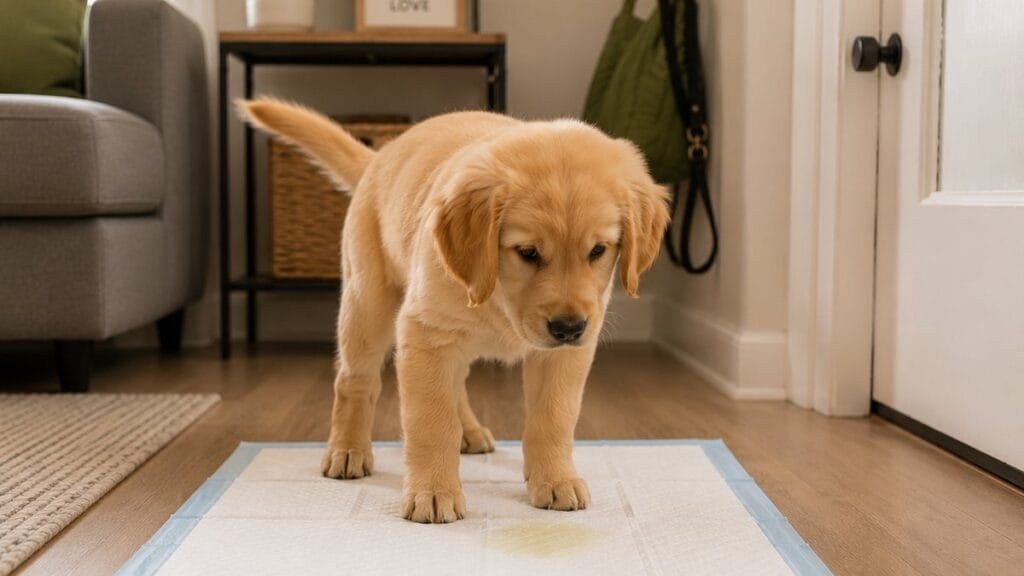 Puppy potty pad in an apartment setting