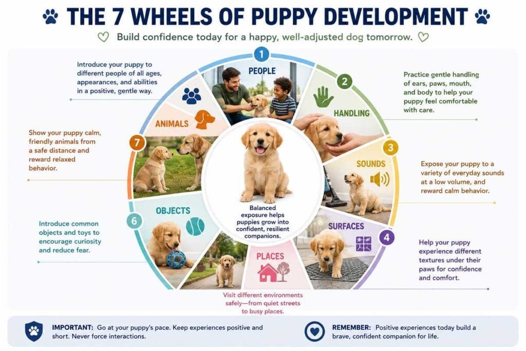 Seven key categories of puppy socialization illustrated