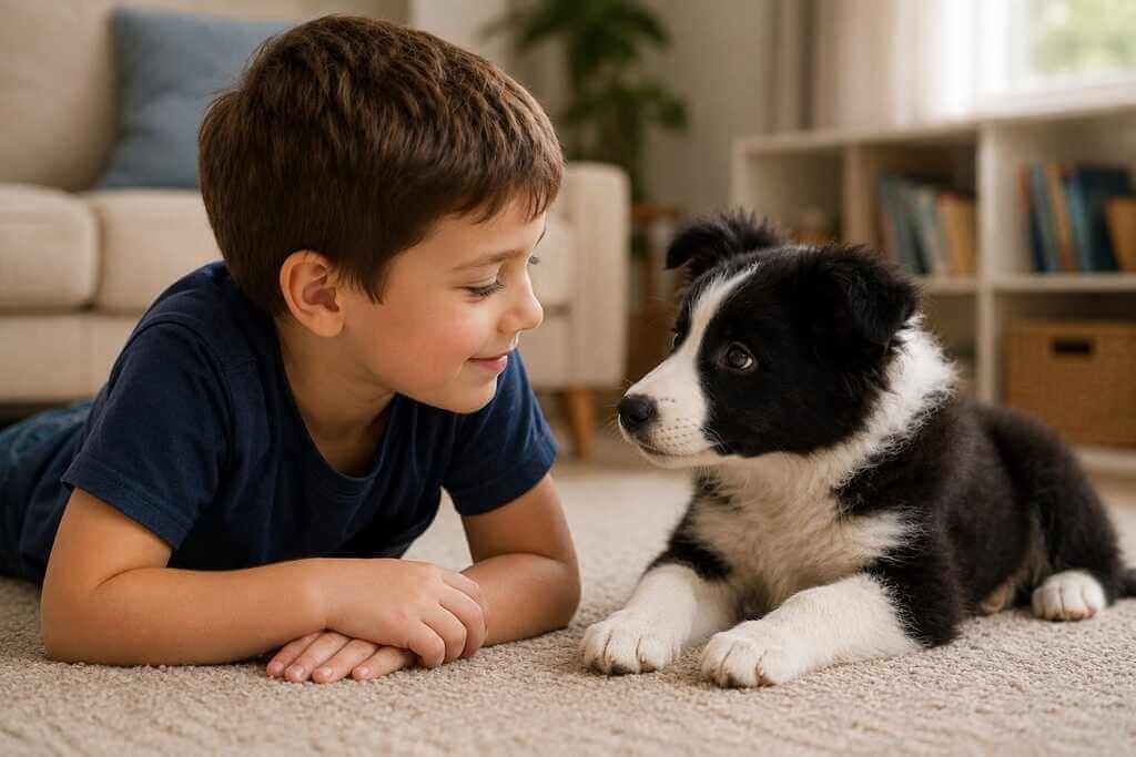 border collie puppy with child supervised