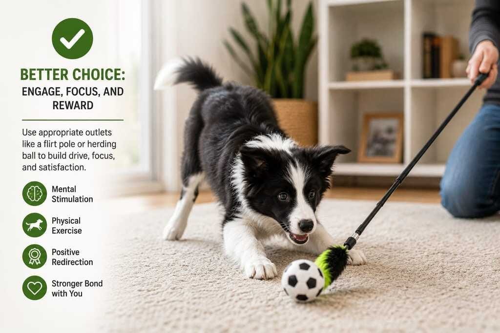 border collie puppy redirected to toy