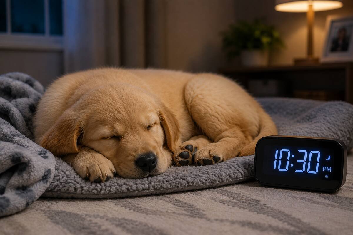 Healthy puppy after a full night's sleep