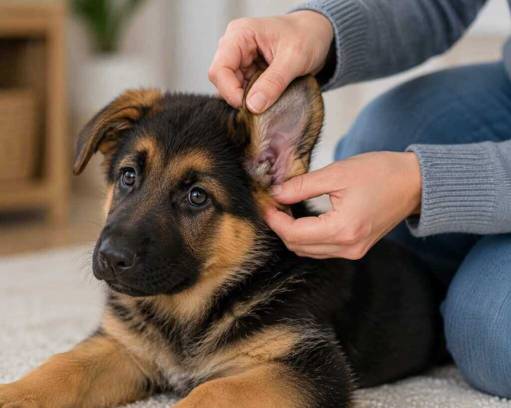 gentle ear handling puppy