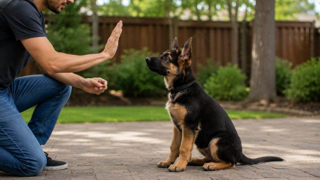puppy learning sit command