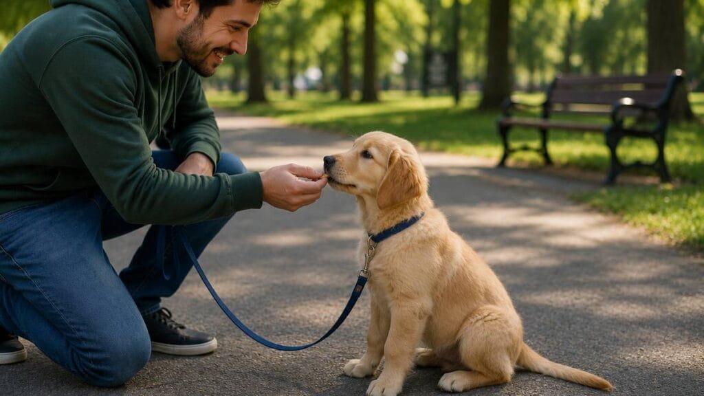 Positive reinforcement training for fearful puppies