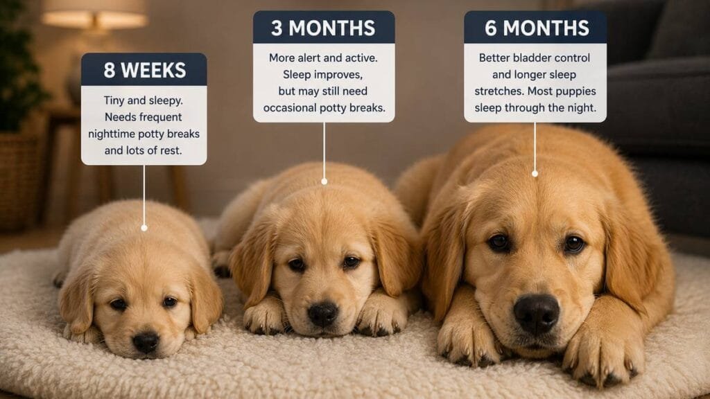 Puppies of different ages showing changing sleep patterns