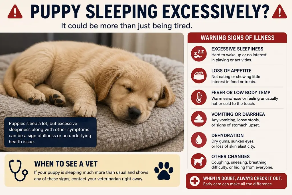 Puppy sleeping excessively with illness warning signs