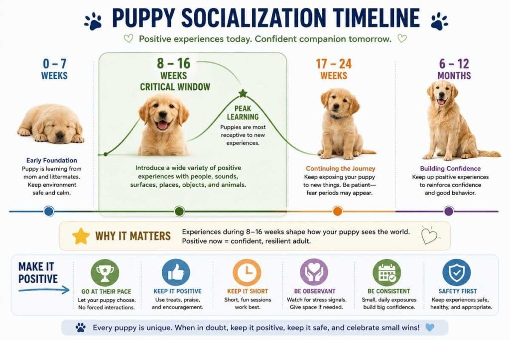 Critical puppy socialization window from 8-16 weeks