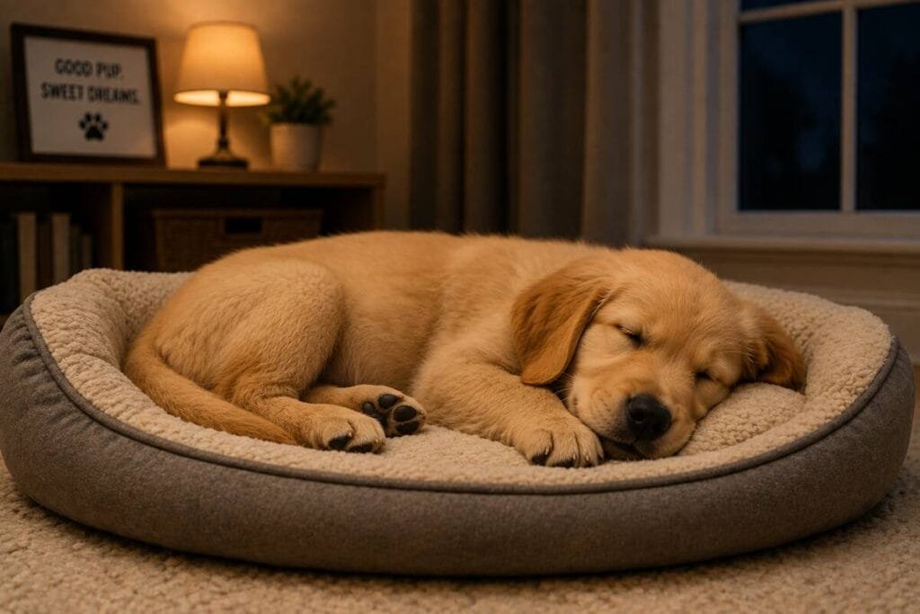 Healthy puppy sleeping during growth