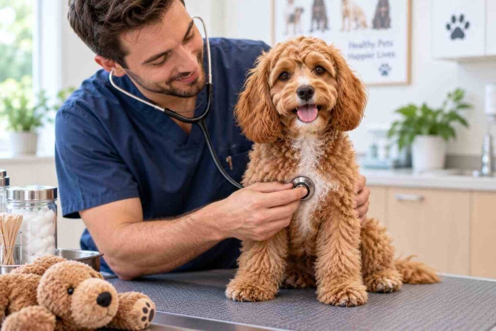 cavapoo puppy vet heart check