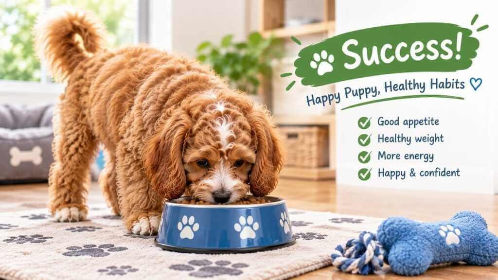 puppy eating kibble happily